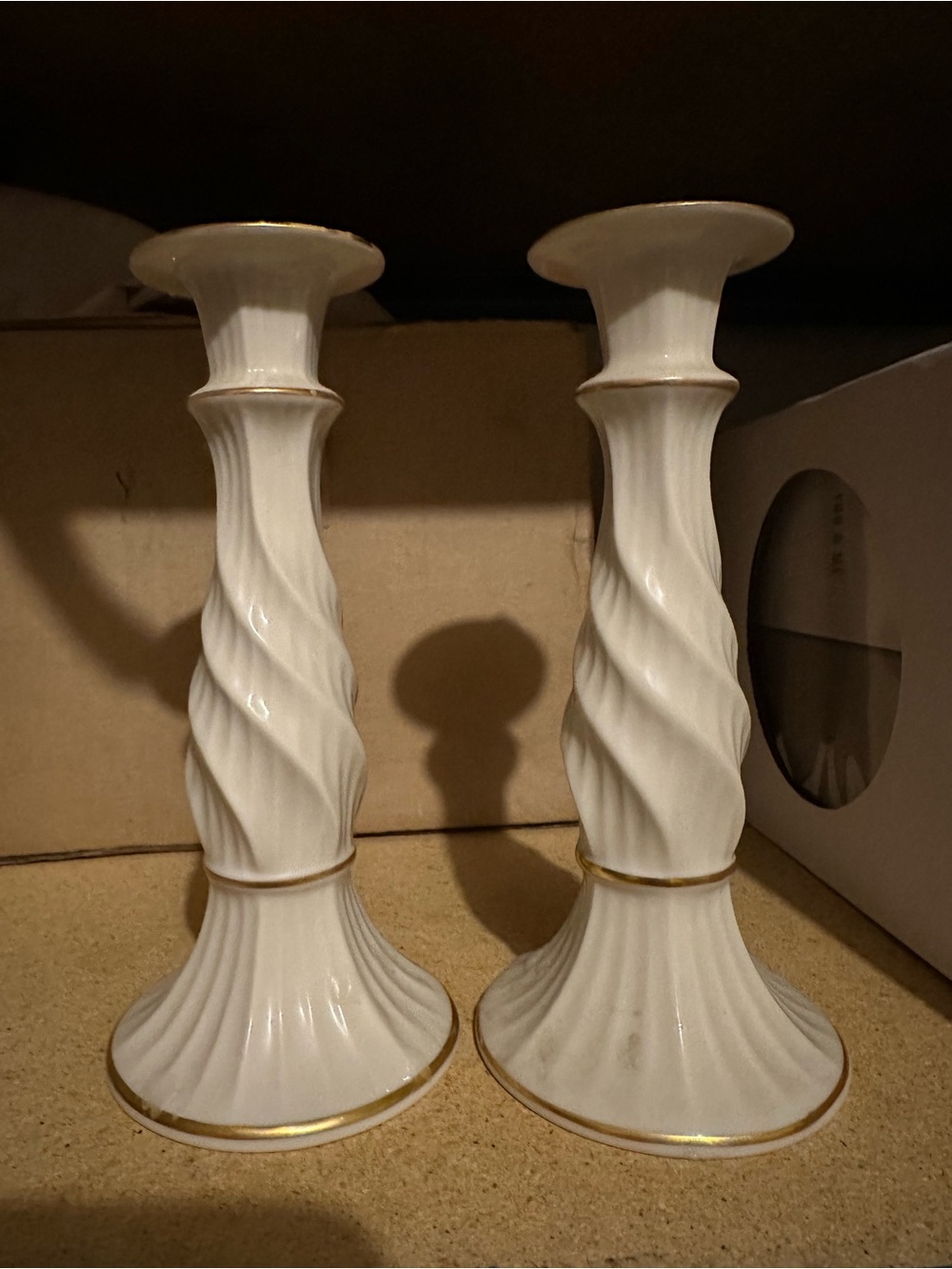 Vintage Lenox Richmond Twisted Column Candlestick Pair 24K Gold Trim set of 2
